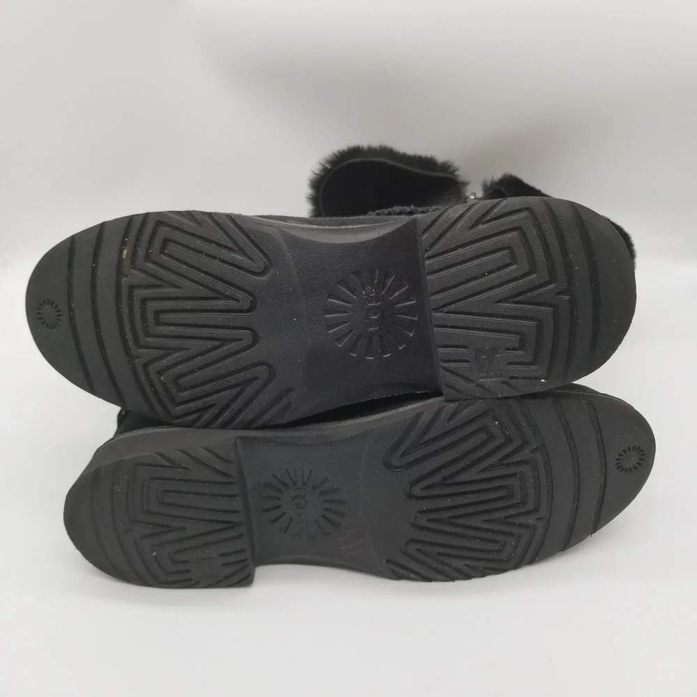 UGG‎ Simmens Black Suede Sheepskin Cuff Mid Calf Boots 1012361 Womens 9